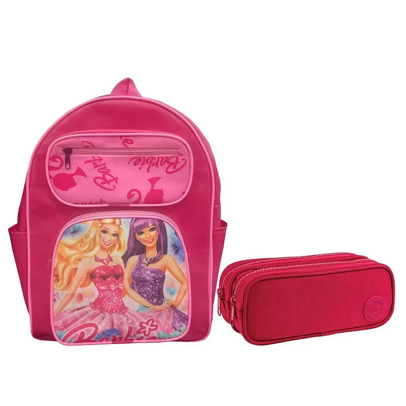 Kit Mochila Escolar Infantil Barbie md e Estojo Duplo Académie Rosa - Edu Bolsas