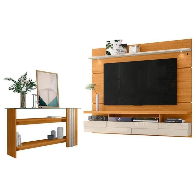 Estante Home Theater Suspenso Lana 1.8 Com Aparador Frizz Cinamomo Off White - Madetec