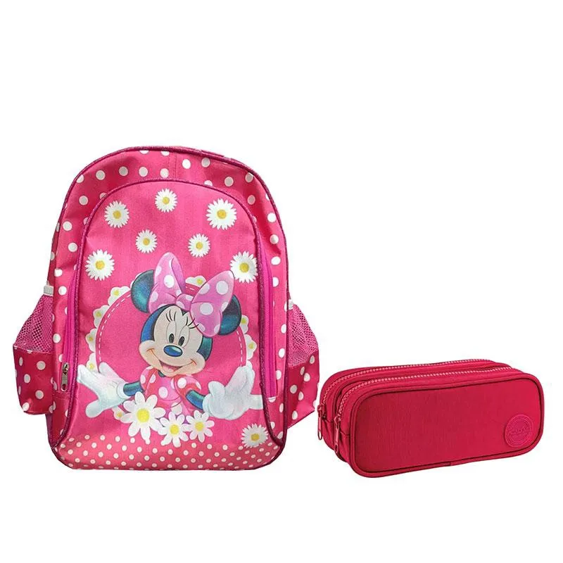 Kit Mochila Escolar Infantil Minnie 14 e Estojo Duplo Académie Rosa - abcd