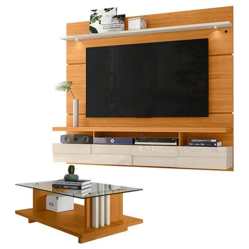Estante Home Theater Suspenso Lana 1.8 Com Mesa De Centro Frizz Cinamomo Off White - Madetec