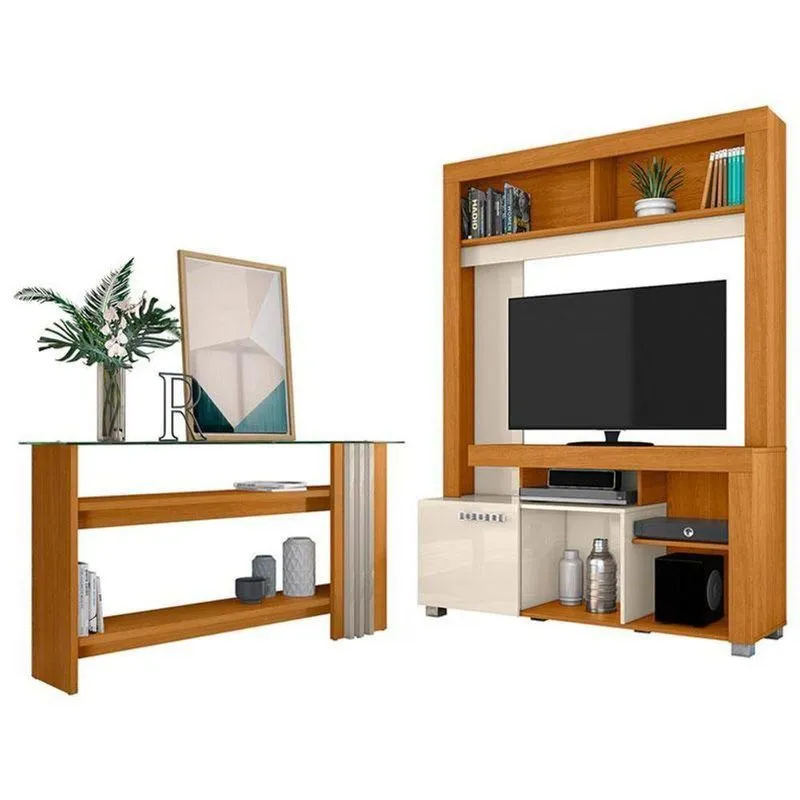 Estante Home Theater Flávia Com Aparador Frizz Cinamomo Off White - Madetec