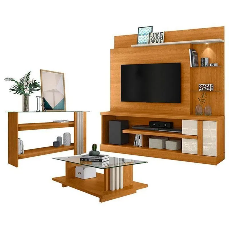 Estante Home Theater Alan Com Aparador E Mesa De Centro Frizz Cinamomo Off White - Madetec