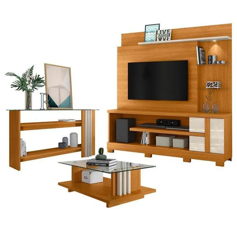 Estante Home Theater Alan Com Pés E Aparador Com Mesa De Centro Frizz Cinamomo Off White - Madetec
