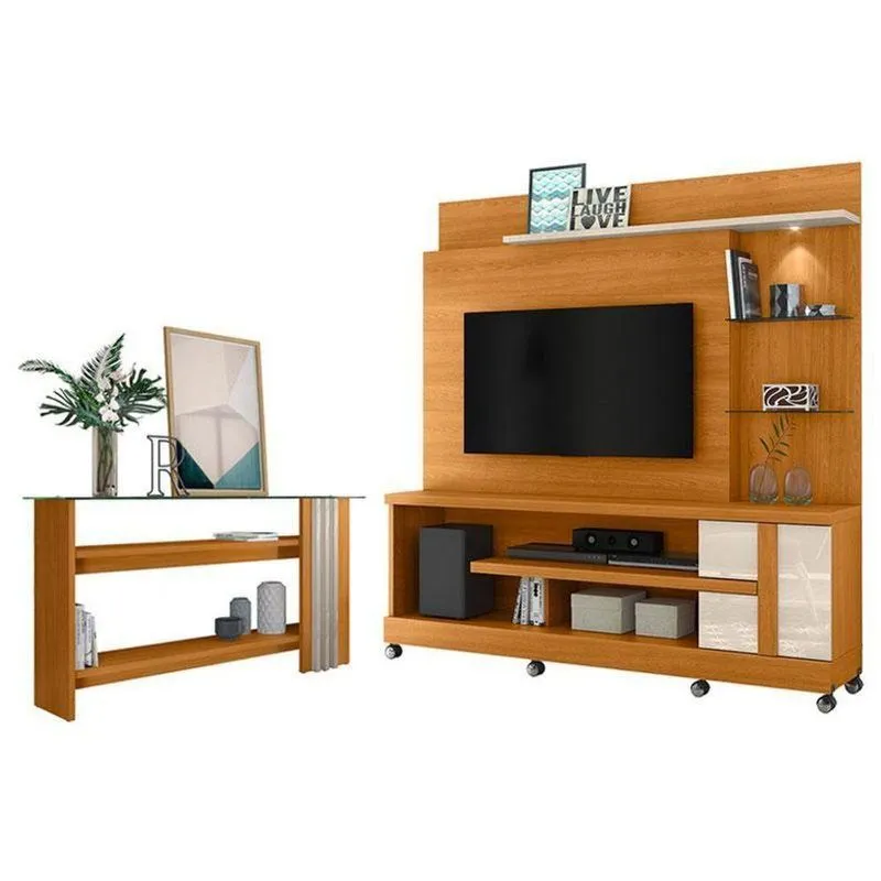 Estante Home Theater Alan Com Rodízios E Aparador Frizz Cinamomo Off White - Madetec