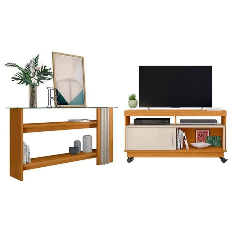 Rack Bancada Artur Com Aparador Frizz Cinamomo Off White - Madetec