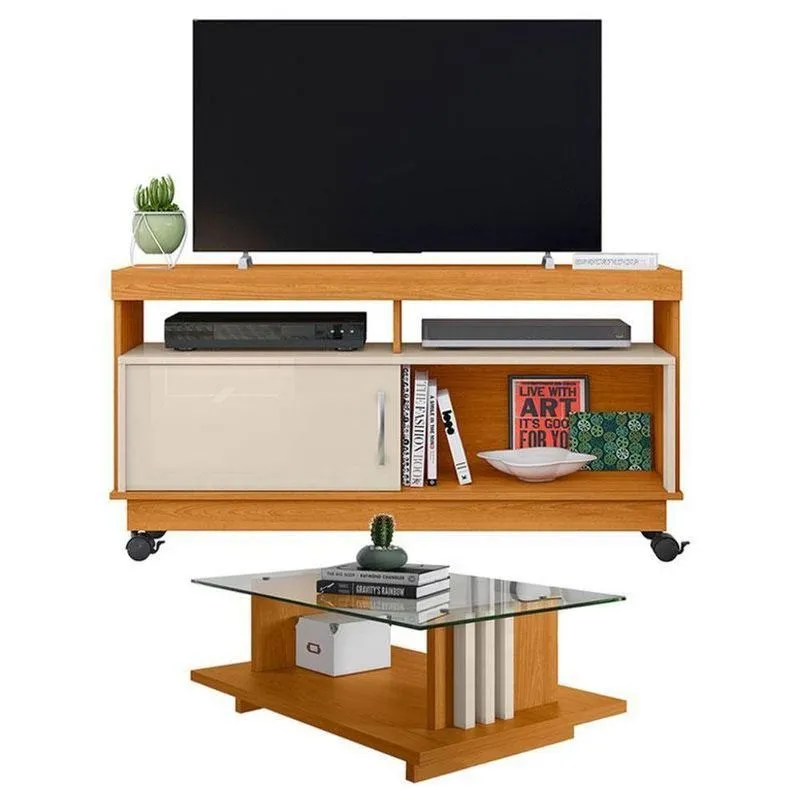 Rack Bancada Artur Com Mesa De Centro Frizz Cinamomo Off White - Madetec