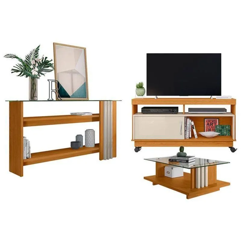 Rack Bancada Artur Com Aparador E Mesa De Centro Frizz Cinamomo Off White - Madetec