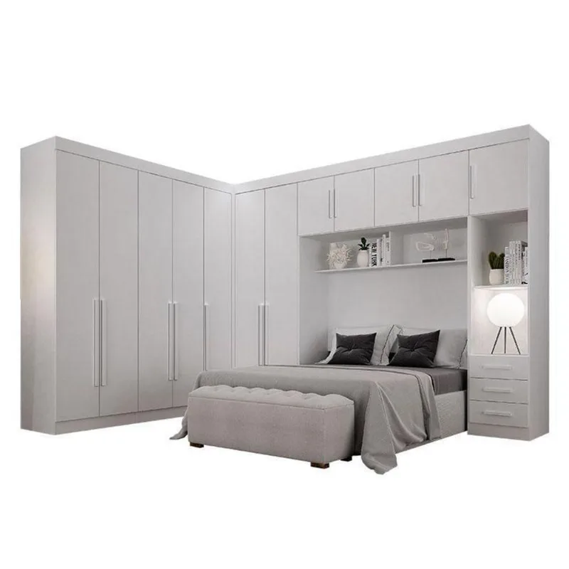Quarto De Casal Modulado 12 Portas Orion Branco – Leifer Móveis