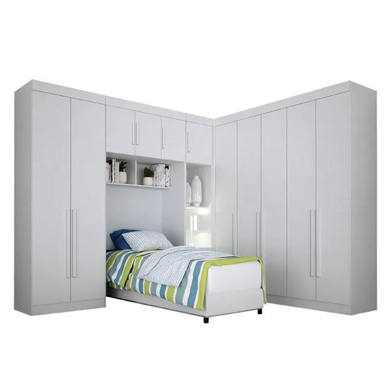 Quarto De Solteiro Modulado 11 Portas Orion Branco – Leifer Móveis