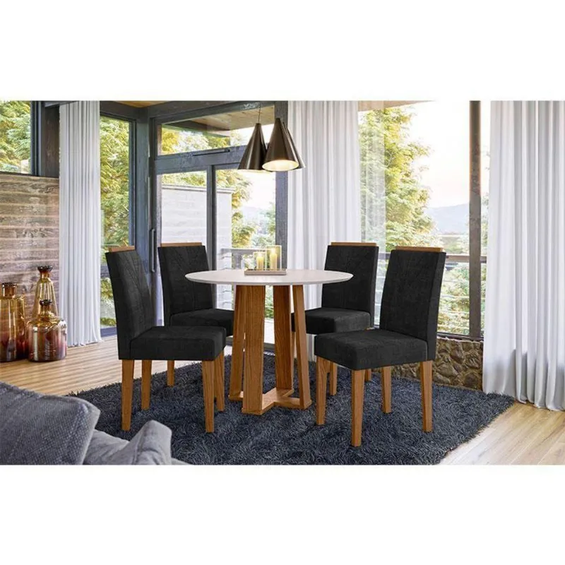 Mesa De Jantar 100x100cm Ambiente Isabela Com Vidro Ype Off White E 4 Cadeiras Amanda Ype Veludo Preto – New Ceval