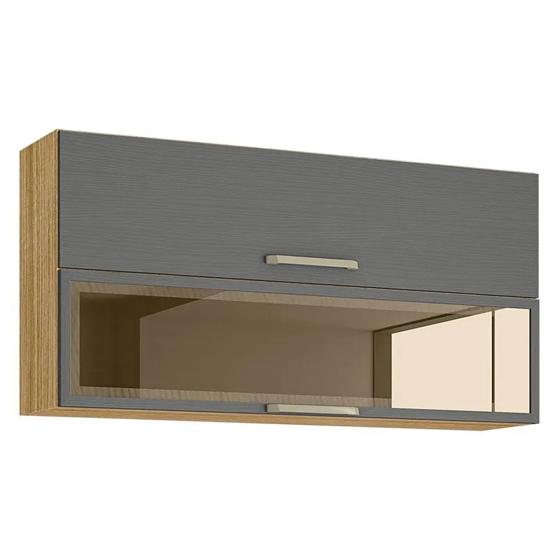 Armário Aéreo Ametista com 2 Portas Basculantes 1 com Vidro 120cm e 1 Porta 40cm Freijó Griz – Kits paraná
