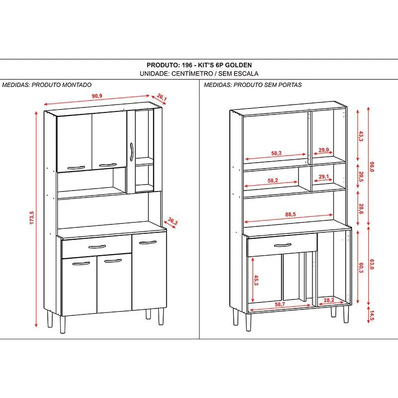 Kit Cozinha Ambiente Golden 6 Portas Freijó Soft - Kits Paraná