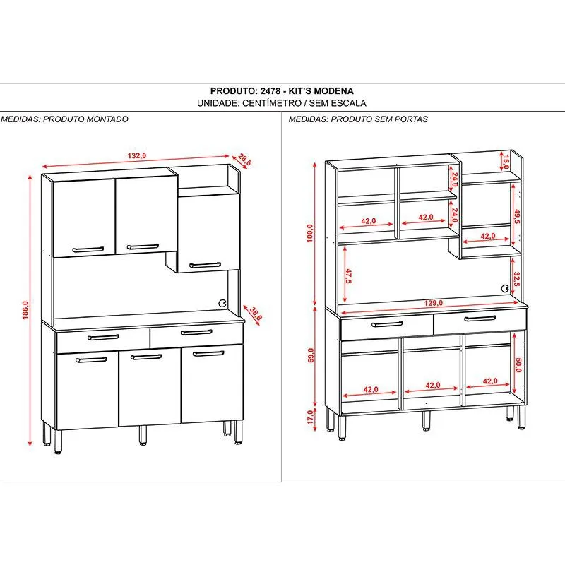 Kit Cozinha Ambiente Modena 6 Portas Freijó Soft - Kits Paraná