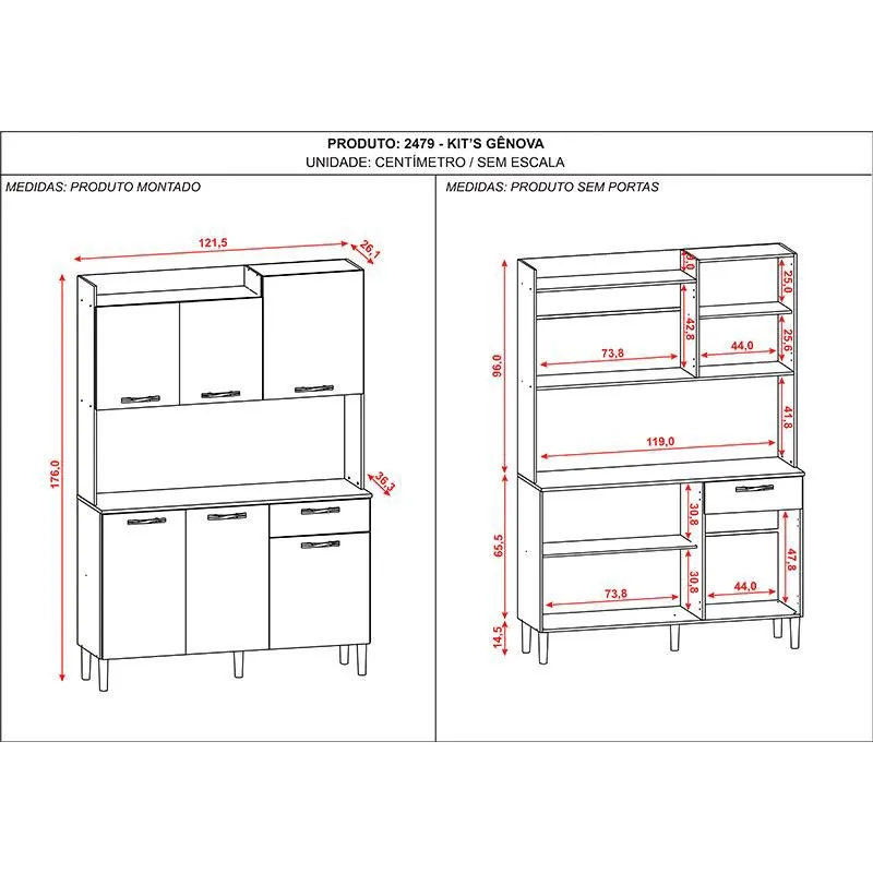 Kit Cozinha Ambiente Gênova 6 Portas Freijó Soft - Kits Paraná