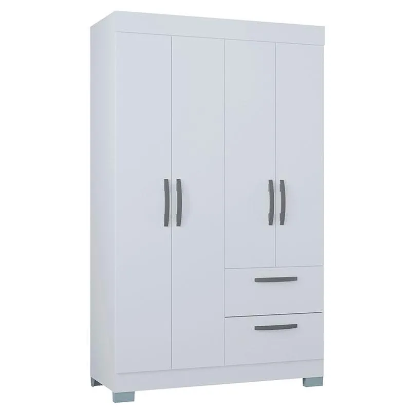 Guarda Roupa Solteiro Ambiente Tóquio 4 Portas Branco Brilho - Poquema