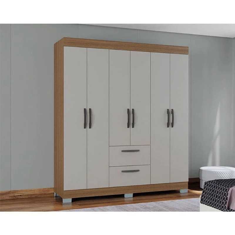 Guarda Roupa Casal Ambiente Tóquio 6 Portas Castanho Off White - Poquema