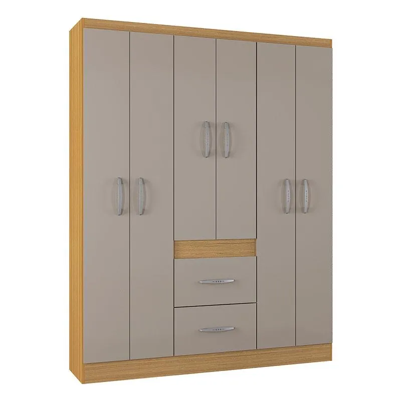 Cômoda 868 4 Gavetas e 1 Porta com Guarda Roupa Casal Milão 6 Portas Damasco Off White - Poquema