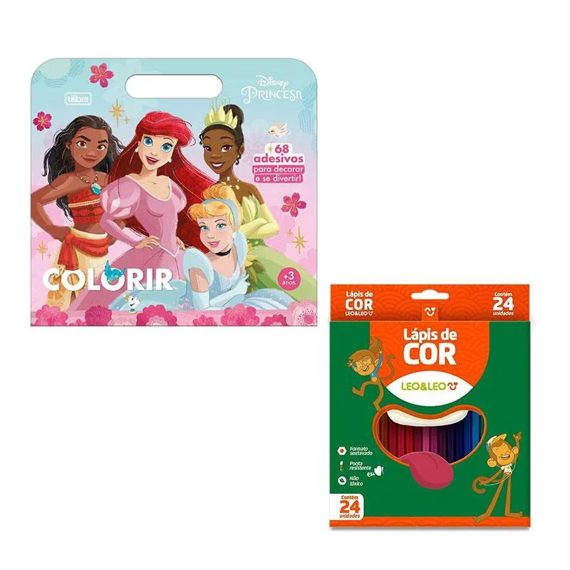 Kit Livro para Colorir Maleta Princesas e Lápis de Cor 4449 - Tilibra