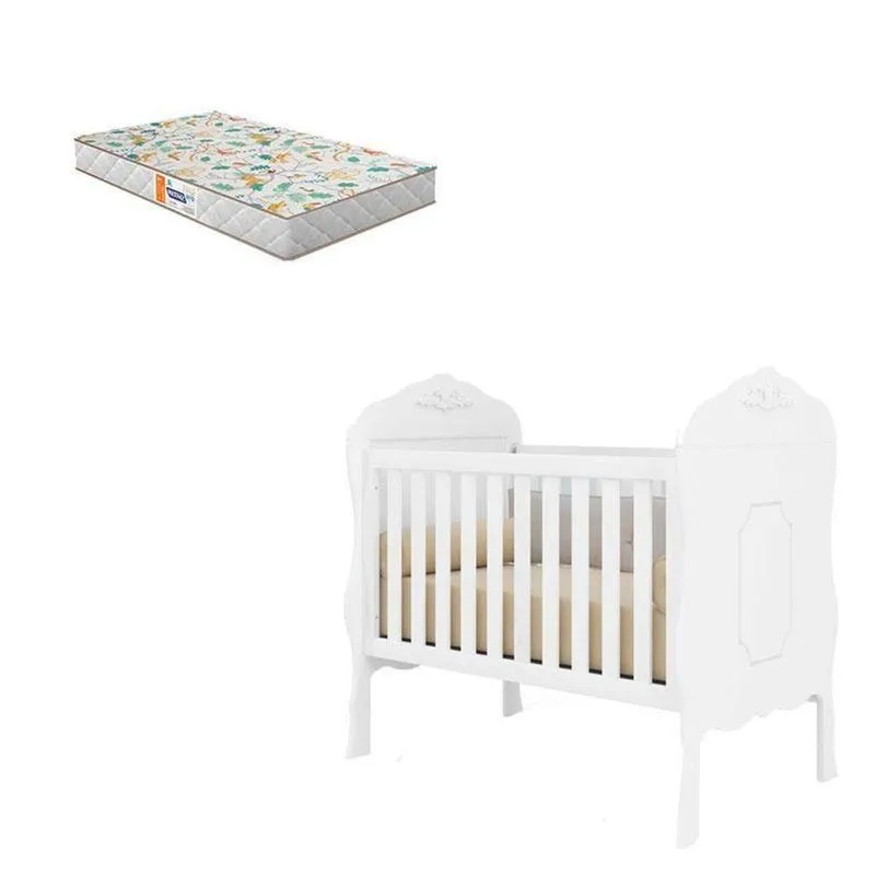 Berço Americano Realeza Branco Acetinado Com Colchão Gazin – Canaã