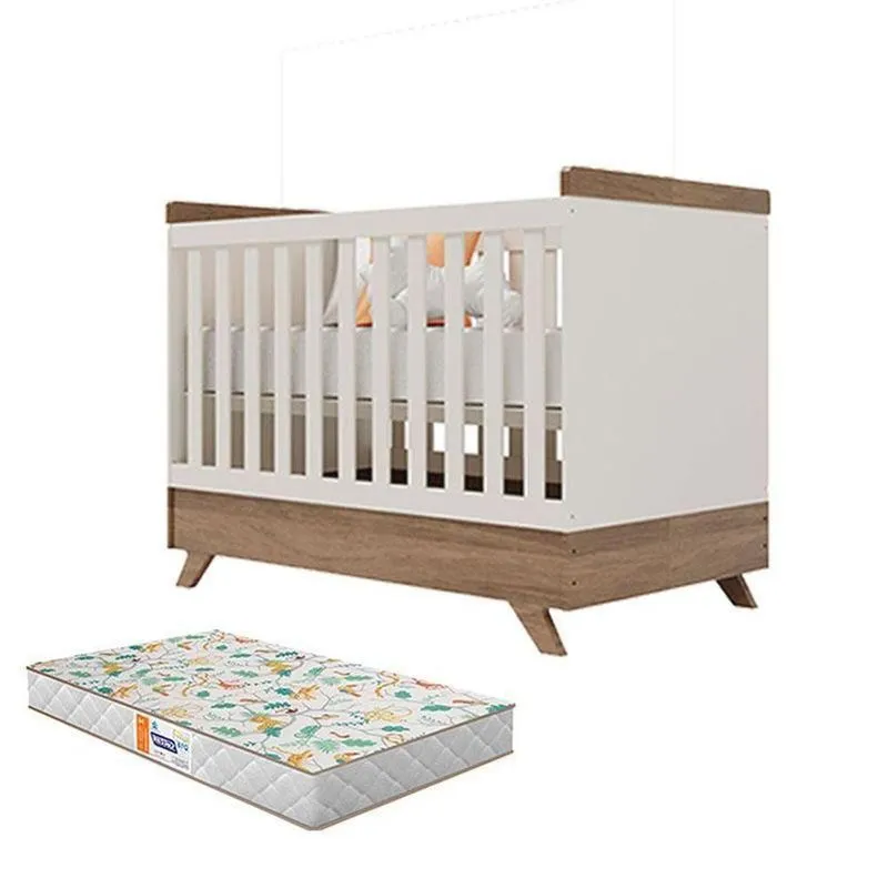Berço Americano Retro Vitória Off White Carvalho Com Colchão Gazin – Canaã