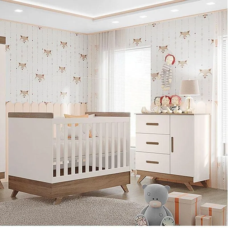 Berço Americano Vitória E Cômoda Infantil Retro Maya Ambiente Off White Carvalho – Canaã