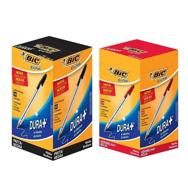 Kit Caixa De Caneta Esferográfica Cristal 1.0mm 100 Unidades Preto E Vermelho - Bic