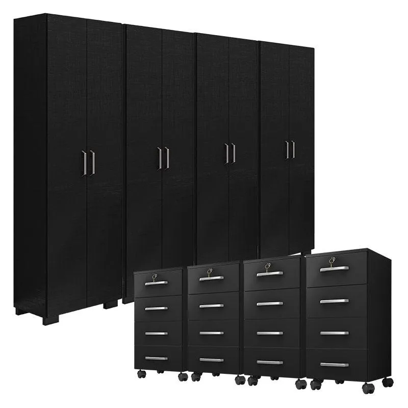 Kit 4 Gaveteiros para Escritório Gávea com Chave e 4 Livreiros Office Portas Grandes Preto Fosco – Móveis Leão