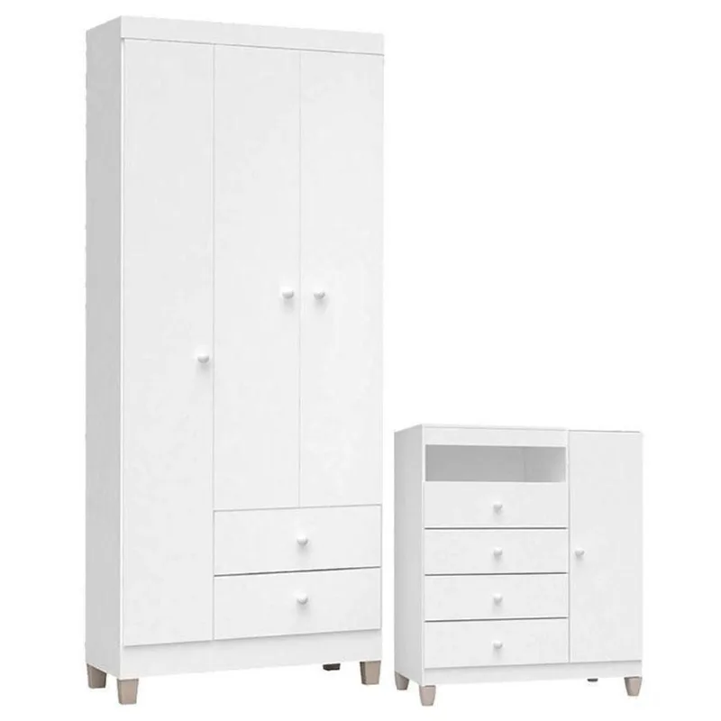Cômoda E Guarda Roupa 3 Portas Ternura Baby Branco Flex – Incorplac