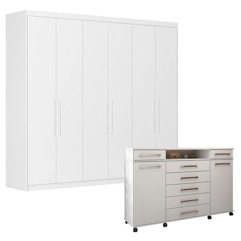 Cômoda London E Guarda Roupa Casal Venice 62780 Branco Brilho - Demóbile