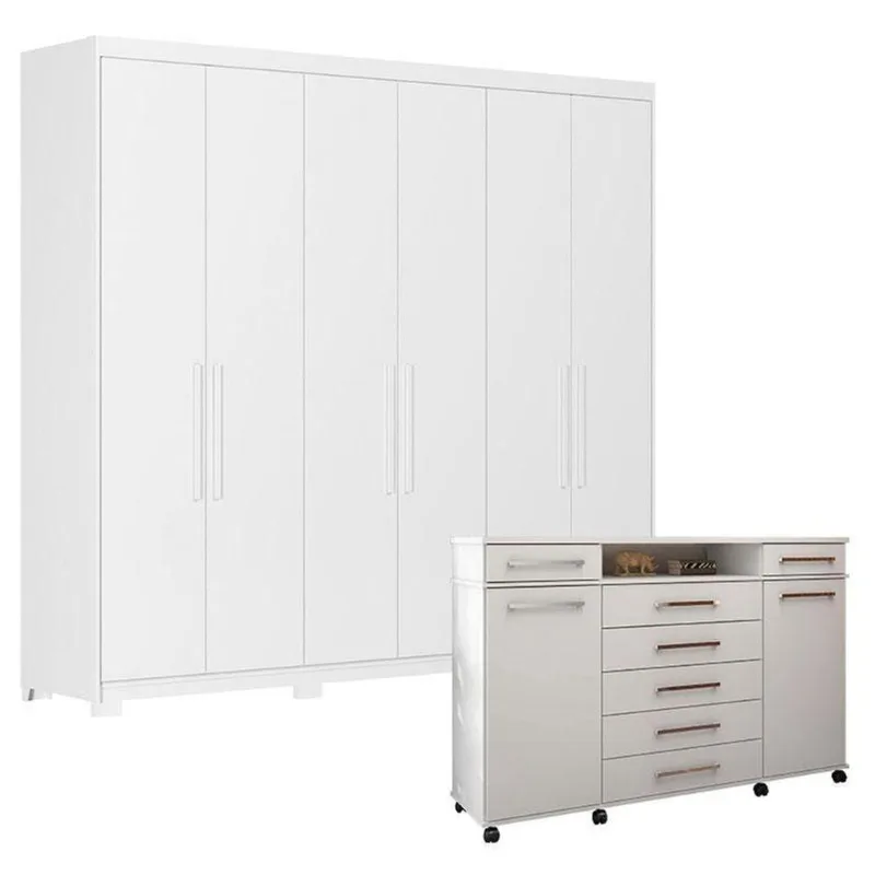 Cômoda London E Guarda Roupa Casal Venice 62480pe Branco Brilho - Demóbile