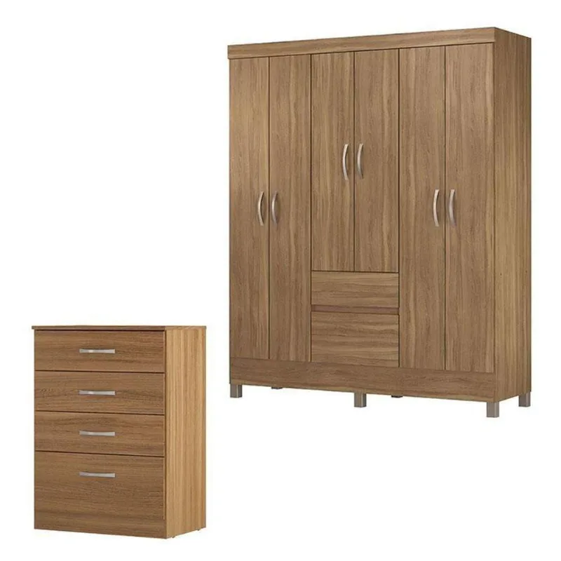 Cômoda Astral E Guarda Roupa Casal Flash 2 Amêndola Touch - Demóbile