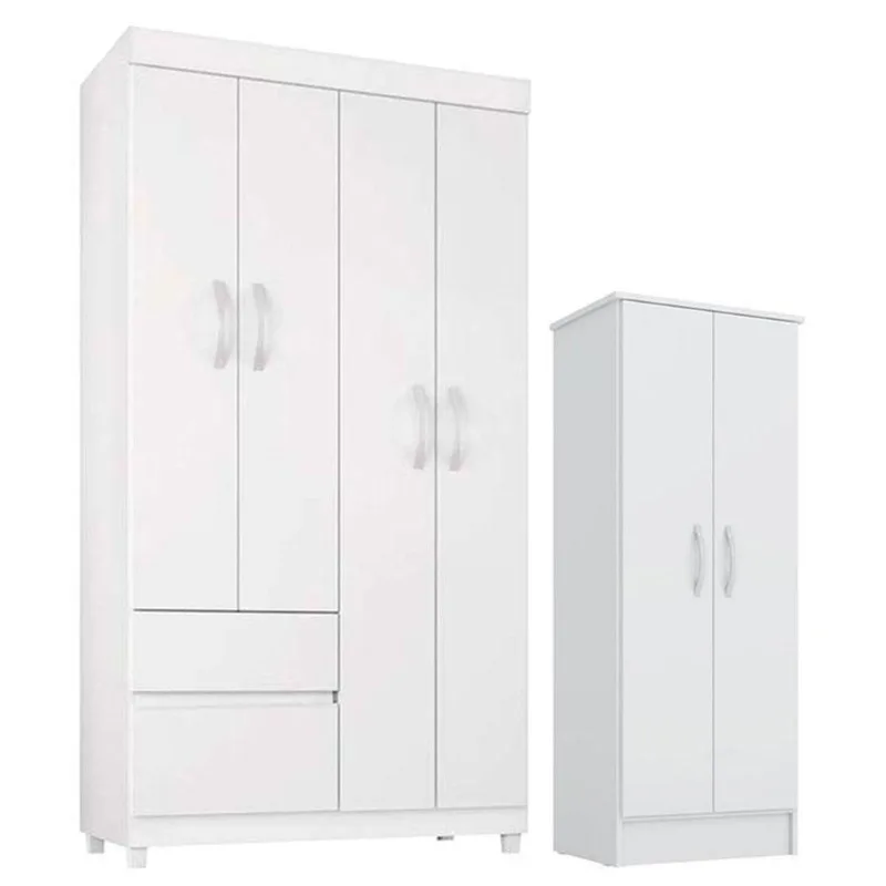 Guarda Roupa Infantil Lótus E Armário Multiuso Viena Branco Brilho - Demóbile