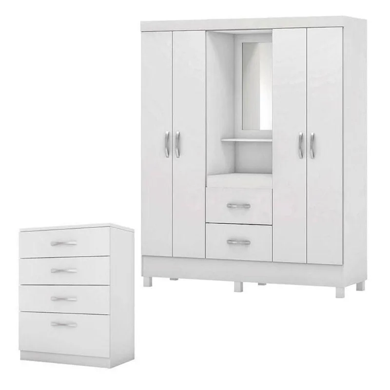 Cômoda Astral E Guarda Roupa Casal Lord Branco Flex - Demóbile