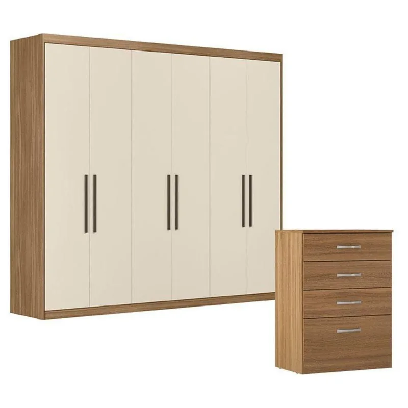 Cômoda Astral E Guarda Roupa Casal Venice 62080 Amendola Touch Off White - Demóbile