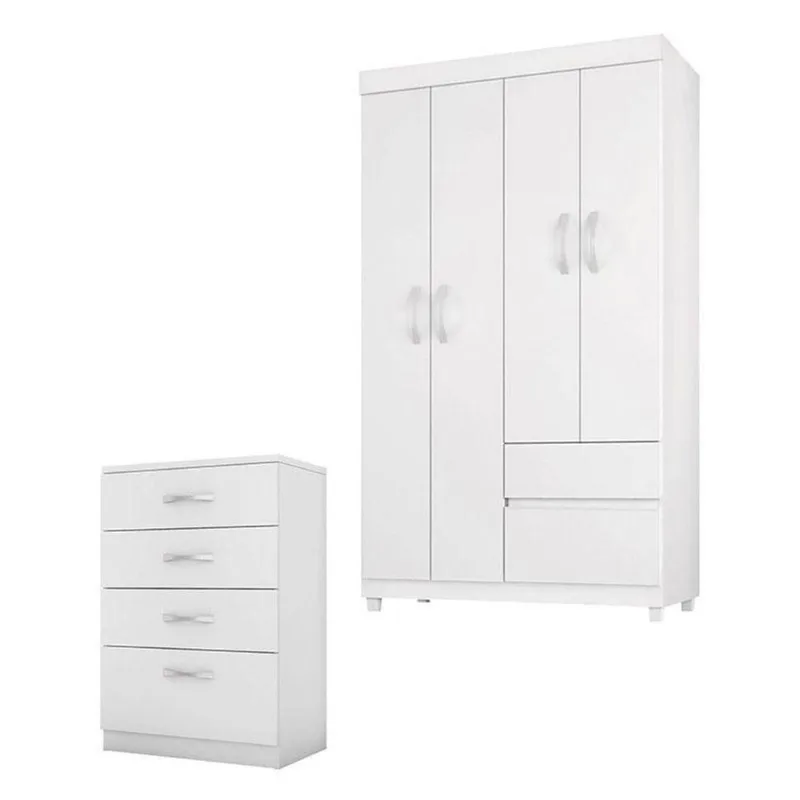 Cômoda Astral E Guarda Roupa Solteiro Lótus Branco Flex - Demóbile