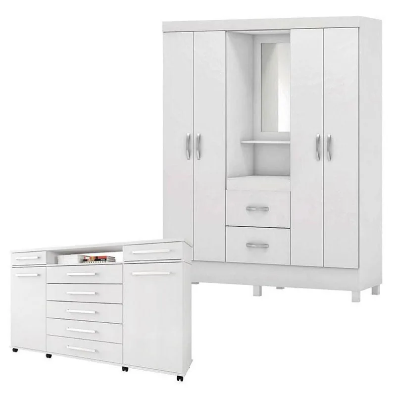 Cômoda London E Guarda Roupa Casal Lord Branco Flex - Demóbile