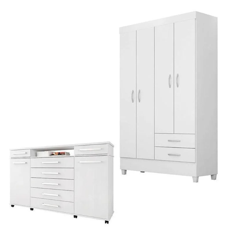 Cômoda London E Guarda Roupa Solteiro Astro Branco - Demóbile