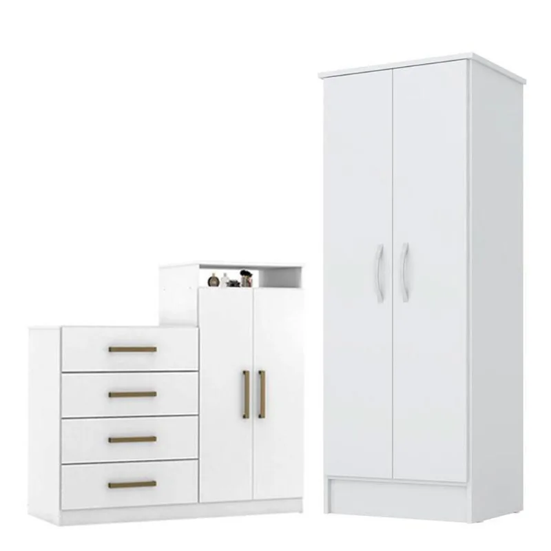 Cômoda Sapateira áurea E Armário Multiuso Viena Branco – Demóbile