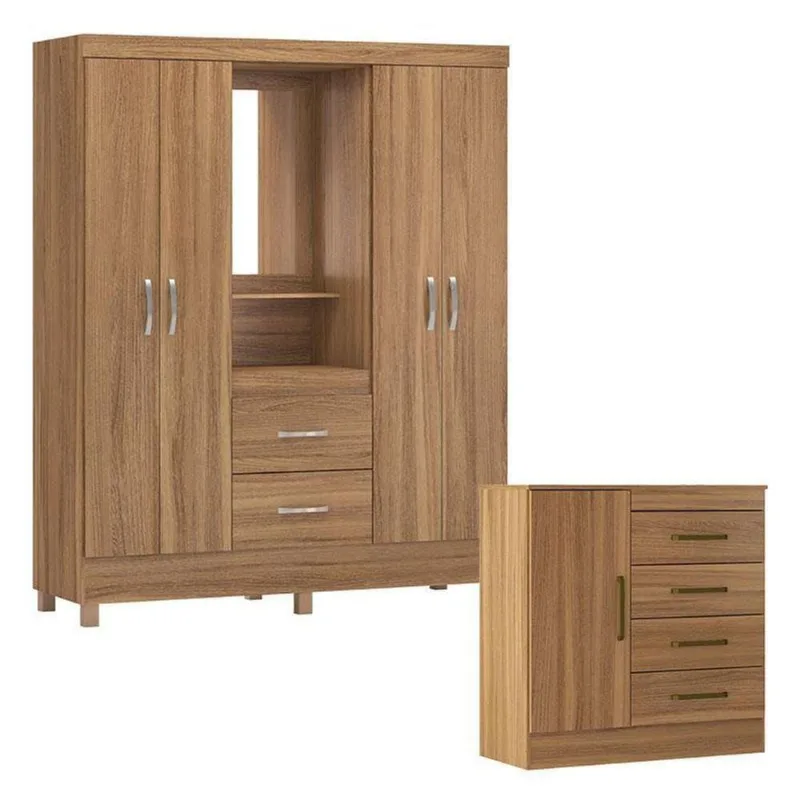 Cômoda Montevidéu E Guarda Roupa Casal Lord Amêndola Touch - Demóbile