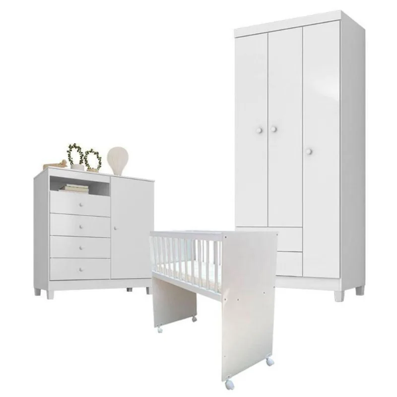 Quarto Bebê 3 Portas Ternura Baby E Mini Berço Moisés Alegria Com Colchão - Incorplac
