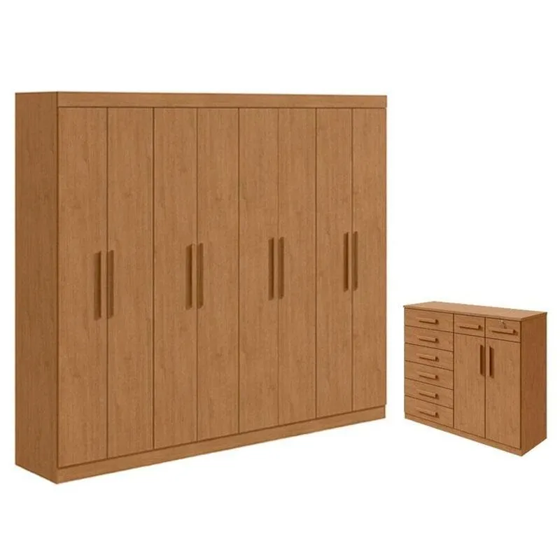 Guarda Roupa Casal Andara Soft E Cômoda Sapateira Toronto Amêndoa Clean - Lopas