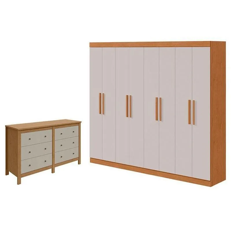 Guarda Roupa Casal Andara Soft Com Cômoda Horizontal Maggiore Amêndoa Clean Off White - Lopas
