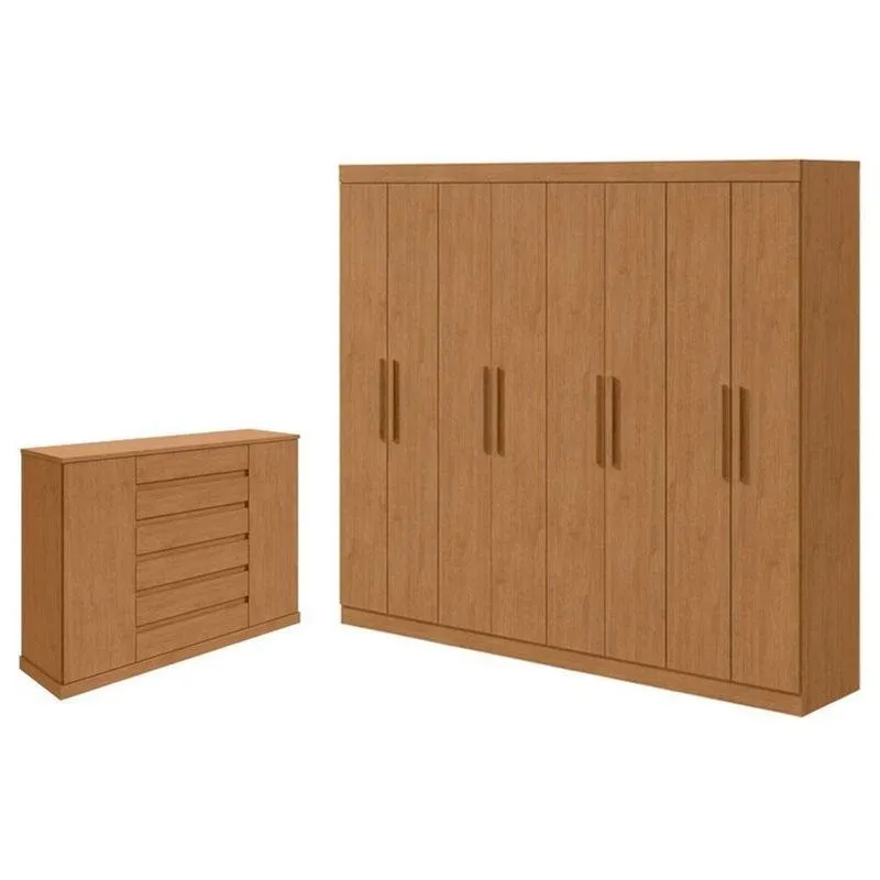 Guarda Roupa Casal Andara Soft E Cômoda Sapateira Vedra Amêndoa Clean - Lopas