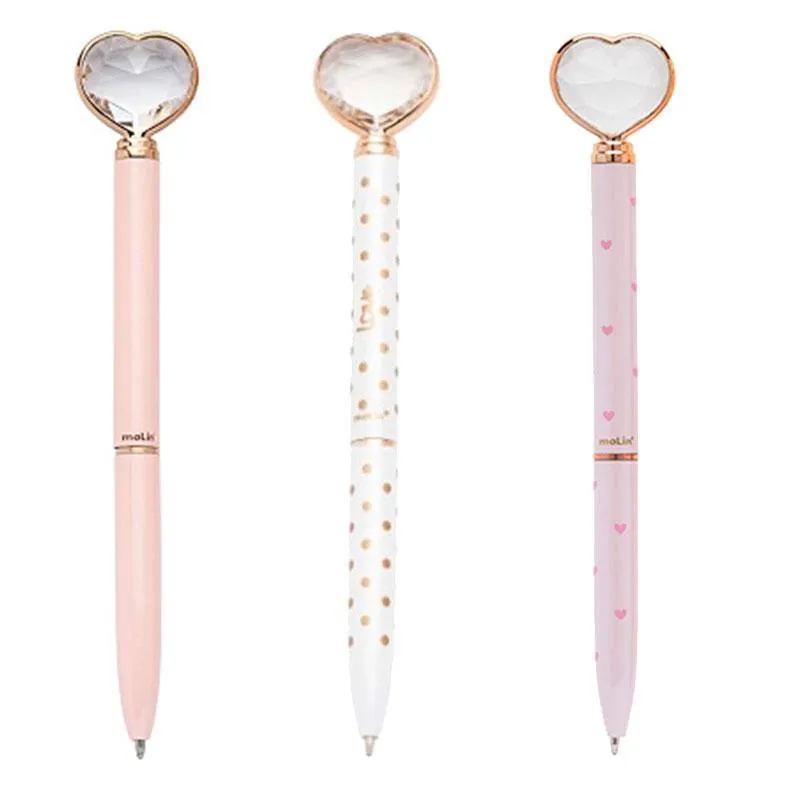 Kit Caneta Esferográfica Coração de Diamante 3 Unidades - Molin