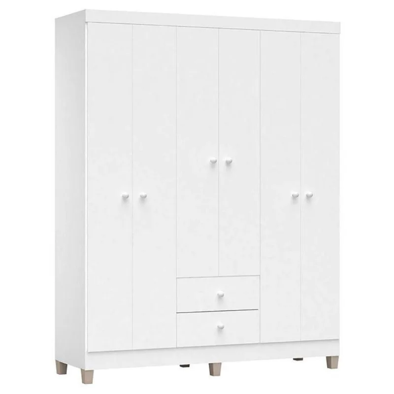 Guarda Roupa Infantil Baby Kids 6 Portas Branco Brilho – Incorplac