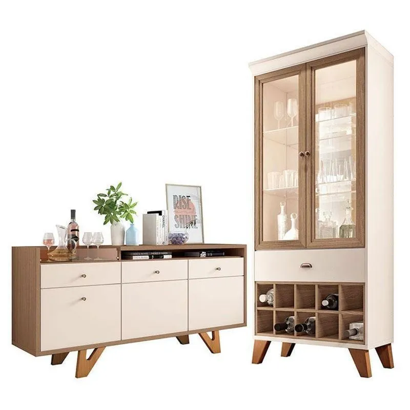 Buffet Soft E Cristaleira ópera Off White Castanho – Hb Móveis