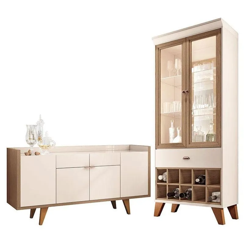 Buffet Melodia E Cristaleira ópera Off White Castanho - Hb Móveis