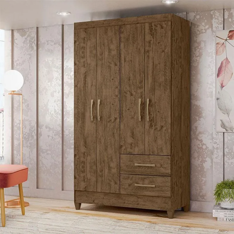 Guarda Roupa Solteiro Ambiente Chile 4 Portas Castanho Wood - Moval