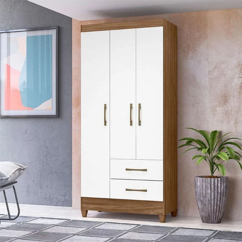 Guarda Roupa Solteiro Ambiente Lima 3 Portas Naturale Branco - Moval