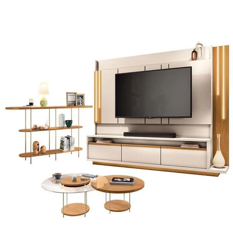 Estante Home Theater Montane Off White Cinamomo E Aparador Infinity E Kit Mesa De Centro Sky Cinamomo - Hb Móveis